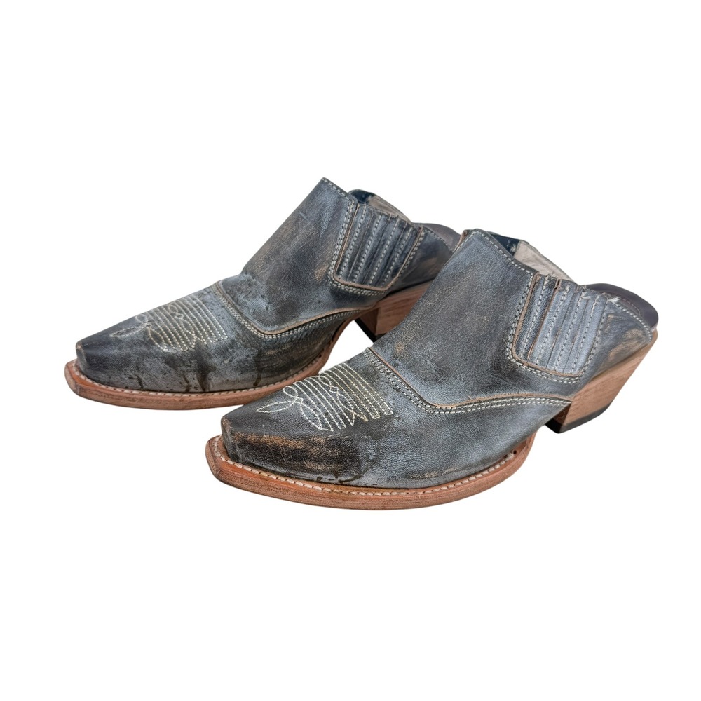 Freebird Wentworth Western Mules Womens 7 Pointed Toe Distressed Black Leather